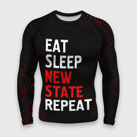 Мужской рашгард 3D с принтом Eat Sleep New State Repeat  Потертости в Екатеринбурге,  |  | battlegrounds | eat sleep new state repeat | logo | pubg | батлграунт | гранж | игра | игры | лого | логотип | пабг | символ