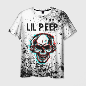 Мужская футболка 3D с принтом Lil Peep   ЧЕРЕП   Краска в Санкт-Петербурге, 100% полиэфир | прямой крой, круглый вырез горловины, длина до линии бедер | lil | lil peep | music | peep | rap | краска | краски | лил | музыка | пип | рэп | рэпер | рэперы | рэпперы | хип | хип хоп | хоп | череп