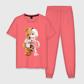 Мужская пижама хлопок с принтом МИШКА СКЕЛЕТ | BEAR SKELETON в Тюмени, 100% хлопок | брюки и футболка прямого кроя, без карманов, на брюках мягкая резинка на поясе и по низу штанин
 | Тематика изображения на принте: art | bear | drawing | skeleton | арт | медведь | мишка | рисунок | скелет