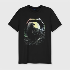 Мужская футболка хлопок Slim с принтом Metallica   Raven  Skull , 92% хлопок, 8% лайкра | приталенный силуэт, круглый вырез ворота, длина до линии бедра, короткий рукав | group | metallica | music | raven | skull | thrash metal | ворон | группа | металлика | музыка | трэш метал | череп