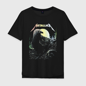 Мужская футболка хлопок Oversize с принтом Metallica   Raven  Skull в Петрозаводске, 100% хлопок | свободный крой, круглый ворот, “спинка” длиннее передней части | group | metallica | music | raven | skull | thrash metal | ворон | группа | металлика | музыка | трэш метал | череп