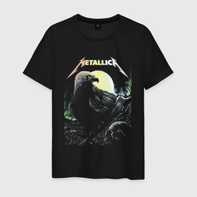Мужская футболка хлопок с принтом Metallica   Raven  Skull в Новосибирске, 100% хлопок | прямой крой, круглый вырез горловины, длина до линии бедер, слегка спущенное плечо. | group | metallica | music | raven | skull | thrash metal | ворон | группа | металлика | музыка | трэш метал | череп