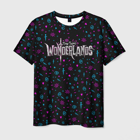 Мужская футболка 3D с принтом Tiny Tinas Wonderlands (logo and pattern) , 100% полиэфир | прямой крой, круглый вырез горловины, длина до линии бедер | Тематика изображения на принте: borderlands | wonderlands | бордерлендс | вондерлендс | тина