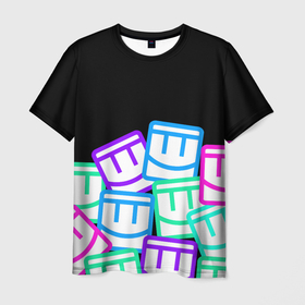 Мужская футболка 3D с принтом Разноцветные лого REC ROOM в Белгороде, 100% полиэфир | прямой крой, круглый вырез горловины, длина до линии бедер | game | rec room | smile | vr | vr game | виар | виртуальная реальность | игры виар | рек рум | рекрум | смайлик