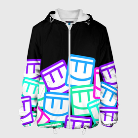 Мужская куртка 3D с принтом Разноцветные лого REC ROOM в Екатеринбурге, ткань верха — 100% полиэстер, подклад — флис | прямой крой, подол и капюшон оформлены резинкой с фиксаторами, два кармана без застежек по бокам, один большой потайной карман на груди. Карман на груди застегивается на липучку | game | rec room | smile | vr | vr game | виар | виртуальная реальность | игры виар | рек рум | рекрум | смайлик