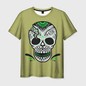 Мужская футболка 3D с принтом ЧЕРЕП ТАТУ в Тюмени, 100% полиэфир | прямой крой, круглый вырез горловины, длина до линии бедер | анатомия | готический | жуткий | кости | магия | мертвые | милый | оккультный | призрак | скелет | темный | ужас | хэллоуин | череп | черный
