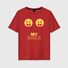 Женская футболка хлопок Oversize с принтом Мои смайлики в Новосибирске, 100% хлопок | свободный крой, круглый ворот, спущенный рукав, длина до линии бедер
 | smile | баксы | грудь | девушкам | деньги | доллар | любовь | мани | прайс | прикол | смайл | смайлик | улыбка | хохма | цена | юмор
