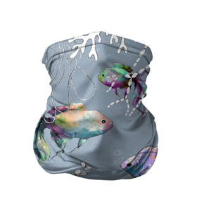 Бандана-труба 3D с принтом Разноцветные акварельные рыбки и белые водоросли в Кировске, 100% полиэстер, ткань с особыми свойствами — Activecool | плотность 150‒180 г/м2; хорошо тянется, но сохраняет форму | Тематика изображения на принте: акварельные рыбки | аквариум | аквариумные рыбки | аквариумные рыбы | белые водоросли | в море | водоросли | морские жители | морские рыбки | морской принт | разноцветные рыбки | рыбки | рыбы