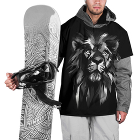 Накидка на куртку 3D с принтом Голова льва в черно белом изображении в Тюмени, 100% полиэстер |  | Тематика изображения на принте: голова льва | животное | кошка | лев | хишник | царь зверей