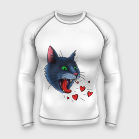 Мужской рашгард 3D с принтом Cat love meow ,  |  | cat | love | голова | животное | злой | киса | кот | кошачьи | кошка | любовь | мяу | рык | сердце | странное | тату