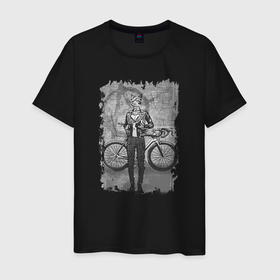 Мужская футболка хлопок с принтом Cat bike rider в Санкт-Петербурге, 100% хлопок | прямой крой, круглый вырез горловины, длина до линии бедер, слегка спущенное плечо. | 