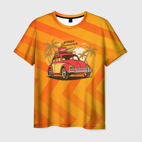 Мужская футболка 3D с принтом Enjoy  Summer car в Белгороде, 100% полиэфир | прямой крой, круглый вырез горловины, длина до линии бедер | Тематика изображения на принте: summer car | автомобиль | летнее | летнее авто | лето | путешествие