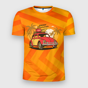 Мужская футболка 3D Slim с принтом Enjoy  Summer car в Курске, 100% полиэстер с улучшенными характеристиками | приталенный силуэт, круглая горловина, широкие плечи, сужается к линии бедра | summer car | автомобиль | летнее | летнее авто | лето | путешествие