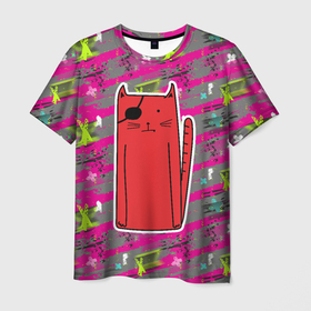 Мужская футболка 3D с принтом Красный кот    пират в Белгороде, 100% полиэфир | прямой крой, круглый вырез горловины, длина до линии бедер | кот | кот   пират | котенок | котик | кошка | красный кот | пират
