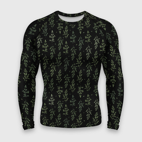 Мужской рашгард 3D с принтом Зеленая трава мятлик на черном фоне растительный принт ,  |  | Тематика изображения на принте: зеленые листья | листья | мятлик | растения | растительный