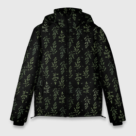 Мужская зимняя куртка 3D с принтом Зеленая трава мятлик на черном фоне растительный принт в Петрозаводске, верх — 100% полиэстер; подкладка — 100% полиэстер; утеплитель — 100% полиэстер | длина ниже бедра, свободный силуэт Оверсайз. Есть воротник-стойка, отстегивающийся капюшон и ветрозащитная планка. 

Боковые карманы с листочкой на кнопках и внутренний карман на молнии. | зеленые листья | листья | мятлик | растения | растительный