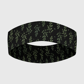 Повязка на голову 3D с принтом Зеленая трава мятлик на черном фоне растительный принт ,  |  | зеленые листья | листья | мятлик | растения | растительный