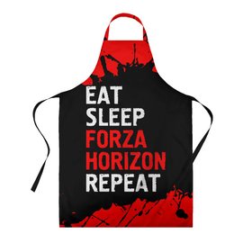 Фартук 3D с принтом Eat Sleep Forza Horizon Repeat | Краска в Белгороде, 100% полиэстер | общий размер — 65 х 85 см, ширина нагрудника — 26 см, горловина — 53 см, длина завязок — 54 см, общий обхват в поясе — 173 см. Принт на завязках и на горловине наносится с двух сторон, на основной части фартука — только с внешней стороны | eat sleep forza horizon repeat | forza | horizon | logo | paint | брызги | игра | игры | краска | лого | логотип | символ | форза | хорайзон