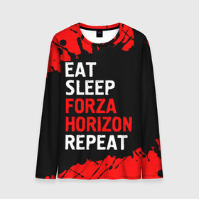 Мужской лонгслив 3D с принтом Eat Sleep Forza Horizon Repeat | Краска в Новосибирске, 100% полиэстер | длинные рукава, круглый вырез горловины, полуприлегающий силуэт | Тематика изображения на принте: eat sleep forza horizon repeat | forza | horizon | logo | paint | брызги | игра | игры | краска | лого | логотип | символ | форза | хорайзон