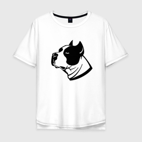 Мужская футболка хлопок Oversize с принтом Staffordshire Terrier   Muzzle в Белгороде, 100% хлопок | свободный крой, круглый ворот, “спинка” длиннее передней части | dog | ears | eyes | muzzle | power | staffordshire terrier | глаза | мощь | собака | стаффордширский терьер | уши