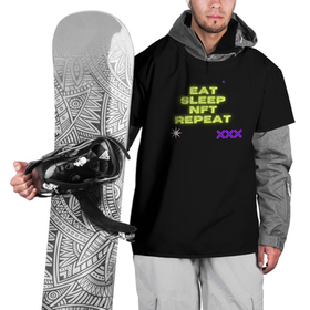 Накидка на куртку 3D с принтом Eat, sleep, nft, repeat, неоновый текст в Тюмени, 100% полиэстер |  | neon | nft | геометрия | глитч | звезды | иероглифы | неон | неоновые иероглифы | неоновый дизайн | неоновый текст | штрихкод