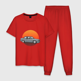 Мужская пижама хлопок с принтом BMW Sun в Санкт-Петербурге, 100% хлопок | брюки и футболка прямого кроя, без карманов, на брюках мягкая резинка на поясе и по низу штанин
 | auto | bmw | car | driver | авто | автомобиль | бмв | водитель | дорога | машина | скорость