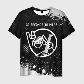 Мужская футболка 3D с принтом 30 Seconds to Mars   КОТ   Краска в Тюмени, 100% полиэфир | прямой крой, круглый вырез горловины, длина до линии бедер | 30 seconds to mars | 30 секондс | 30stm | band | mars | metal | paint | rock | seconds | брызги | группа | кот | краска | марс | рок