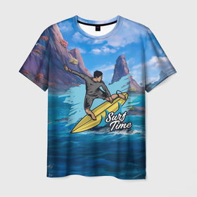 Мужская футболка 3D с принтом Серфинг Surf в Петрозаводске, 100% полиэфир | прямой крой, круглый вырез горловины, длина до линии бедер | волны | доска | море | пляж | серфинг