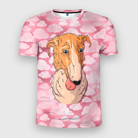 Мужская футболка 3D Slim с принтом Уставшая  собачка в Санкт-Петербурге, 100% полиэстер с улучшенными характеристиками | приталенный силуэт, круглая горловина, широкие плечи, сужается к линии бедра | пес | песик | собака | собачка | уставшая
