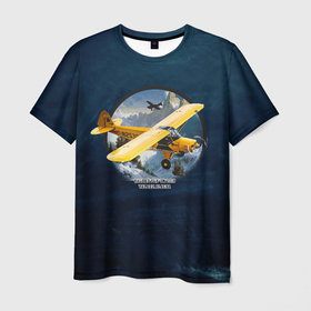 Мужская футболка 3D с принтом Легкий самолет над горами в Санкт-Петербурге, 100% полиэфир | прямой крой, круглый вырез горловины, длина до линии бедер | горы | кукурузник | легкий самолет | полет | самолет