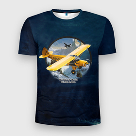 Мужская футболка 3D Slim с принтом Легкий самолет над горами , 100% полиэстер с улучшенными характеристиками | приталенный силуэт, круглая горловина, широкие плечи, сужается к линии бедра | горы | кукурузник | легкий самолет | полет | самолет