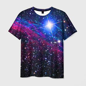 Мужская футболка 3D с принтом Открытый космос   Star   Neon в Кировске, 100% полиэфир | прямой крой, круглый вырез горловины, длина до линии бедер | Тематика изображения на принте: cosmos | neon | space | star | звезда | космос | неон | пространство