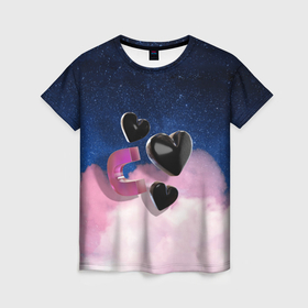 Женская футболка 3D с принтом Star Hearts 3D в Санкт-Петербурге, 100% полиэфир ( синтетическое хлопкоподобное полотно) | прямой крой, круглый вырез горловины, длина до линии бедер | 3d | heart | space | star | звездный | космос | сердце