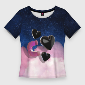 Женская футболка 3D Slim с принтом Star Hearts 3D в Санкт-Петербурге,  |  | 3d | heart | space | star | звездный | космос | сердце