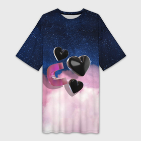 Платье-футболка 3D с принтом Star Hearts 3D в Санкт-Петербурге,  |  | 3d | heart | space | star | звездный | космос | сердце