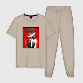Мужская пижама хлопок с принтом Опасная Нагиса | Класс убийц , 100% хлопок | брюки и футболка прямого кроя, без карманов, на брюках мягкая резинка на поясе и по низу штанин
 | anime | koro sensei | nagisa shiota | аниме | анимэ | нагиса сиота