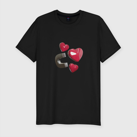 Мужская футболка хлопок Slim с принтом Red Hearts , 92% хлопок, 8% лайкра | приталенный силуэт, круглый вырез ворота, длина до линии бедра, короткий рукав | Тематика изображения на принте: hearts | love | magnetic | red | любовь | магнит | сердце