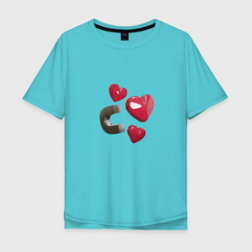 Мужская футболка хлопок Oversize с принтом Red Hearts , 100% хлопок | свободный крой, круглый ворот, “спинка” длиннее передней части | Тематика изображения на принте: hearts | love | magnetic | red | любовь | магнит | сердце