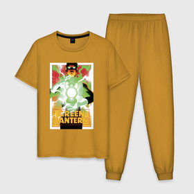 Мужская пижама хлопок с принтом GREEN LANTERN Hal Jordan в Екатеринбурге, 100% хлопок | брюки и футболка прямого кроя, без карманов, на брюках мягкая резинка на поясе и по низу штанин
 | dc | dc comics | green lantern | hal jordan | john stewart | justice league | lantern corps | джессика круз | джон стюарт | диси | зеленый фонарь | комиксы | лига справедливости