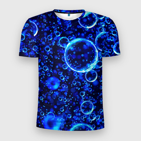 Мужская футболка 3D Slim с принтом Пузыри воздуха в воде   Pattern , 100% полиэстер с улучшенными характеристиками | приталенный силуэт, круглая горловина, широкие плечи, сужается к линии бедра | balloon | fashion | pattern | water | вода | мода | пузырь | узор