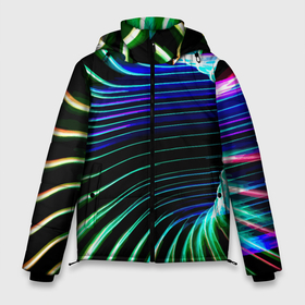 Мужская зимняя куртка 3D с принтом Portal / Fashion pattern / Neon в Курске, верх — 100% полиэстер; подкладка — 100% полиэстер; утеплитель — 100% полиэстер | длина ниже бедра, свободный силуэт Оверсайз. Есть воротник-стойка, отстегивающийся капюшон и ветрозащитная планка. 

Боковые карманы с листочкой на кнопках и внутренний карман на молнии. | color | fashion | neon | pattern | portal | мода | неон | портал | узор | цвет