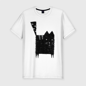 Мужская футболка хлопок Slim с принтом Кот Малевича в Тюмени, 92% хлопок, 8% лайкра | приталенный силуэт, круглый вырез ворота, длина до линии бедра, короткий рукав | графика | животные | квадрат | кот | кошка | прикол