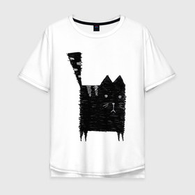 Мужская футболка хлопок Oversize с принтом Кот Малевича в Петрозаводске, 100% хлопок | свободный крой, круглый ворот, “спинка” длиннее передней части | графика | животные | квадрат | кот | кошка | прикол