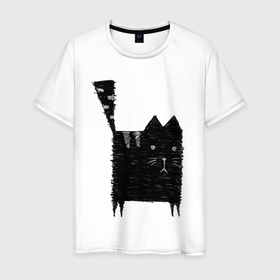 Мужская футболка хлопок с принтом Кот Малевича в Петрозаводске, 100% хлопок | прямой крой, круглый вырез горловины, длина до линии бедер, слегка спущенное плечо. | графика | животные | квадрат | кот | кошка | прикол
