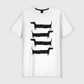 Мужская футболка хлопок Slim с принтом Длинные таксы в Тюмени, 92% хлопок, 8% лайкра | приталенный силуэт, круглый вырез ворота, длина до линии бедра, короткий рукав | графика | животные | звери | прикол | собака | такса