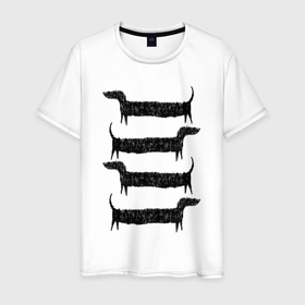 Мужская футболка хлопок с принтом Длинные таксы в Белгороде, 100% хлопок | прямой крой, круглый вырез горловины, длина до линии бедер, слегка спущенное плечо. | Тематика изображения на принте: графика | животные | звери | прикол | собака | такса