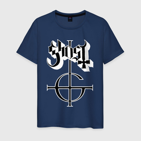 Мужская футболка хлопок с принтом Ghost logo в Белгороде, 100% хлопок | прямой крой, круглый вырез горловины, длина до линии бедер, слегка спущенное плечо. | ghost | logo | nameless ghouls | papa emeritus | rock | tobias forge | безымянные упыри | дух | лого | оборотни | папа эмерит | призрак | рок | тобиас форге