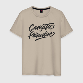 Мужская футболка хлопок с принтом Gangstas paradise в Белгороде, 100% хлопок | прямой крой, круглый вырез горловины, длина до линии бедер, слегка спущенное плечо. | gangsta | gangstas | paradise | гангста | гангстер | гангстерский | генгста | рай