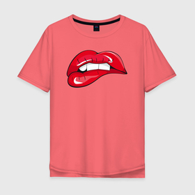 Мужская футболка хлопок Oversize с принтом Red kiss (губы) в Санкт-Петербурге, 100% хлопок | свободный крой, круглый ворот, “спинка” длиннее передней части | Тематика изображения на принте: kiss | lips | red | губки | губы | красный | поцелуй | чмафк