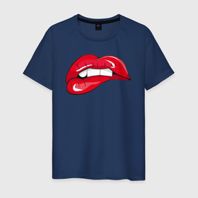 Мужская футболка хлопок с принтом Red kiss (губы) в Екатеринбурге, 100% хлопок | прямой крой, круглый вырез горловины, длина до линии бедер, слегка спущенное плечо. | Тематика изображения на принте: kiss | lips | red | губки | губы | красный | поцелуй | чмафк
